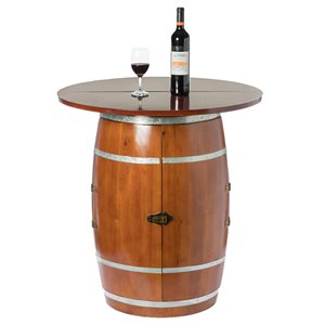 Vintiquewise 15-Bottle Brown Wooden Barrel-Shaped Wine Cabinet