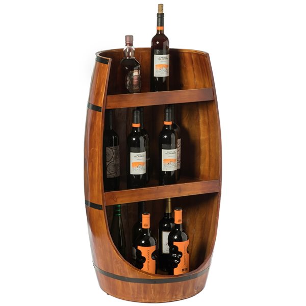 Vintiquewise 8-Bottle Brown Wooden Barrel-Shaped Wine Rack