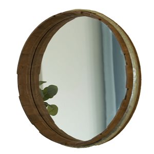 Vintiquewise 24-in Round Brown Framed Wall Mirror