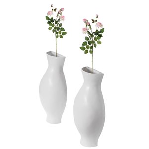 Vases Uniquewise en fibre de verre blanc de 24.5 po x 11 po, ensemble de 2