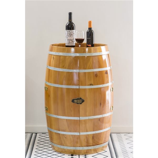 Armoire à vin Vintiquewise en forme de tonneau brun en bois pour