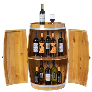 Vintiquewise 10-Bottle Wooden Brown Barrel-Shaped Wine Cabinet