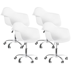 Fabulaxe Set of 4 White Contemporary Ergonomic Adjustable Height Swivel Desk Chair