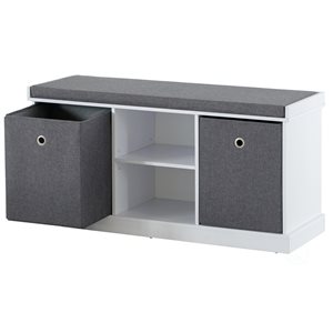 Basicwise 39-in x 20-in Modern White Storage Bench with Grey Cushion