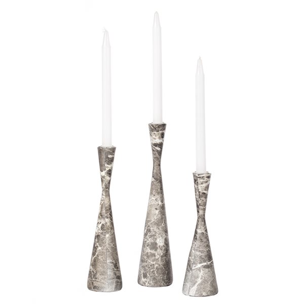 Fabulaxe 10-in Grey Resin Taper Candle Holder - Set of 3