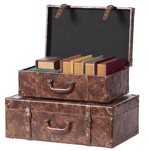 Vintiquewise 23-in x 8.25-in Brown Faux Leather Storage Trunk - Set of 2
