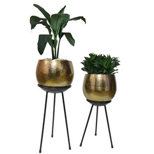 Uniquewise 12-in x 26-in Gold Metal Planter with Stand - Set of 2
