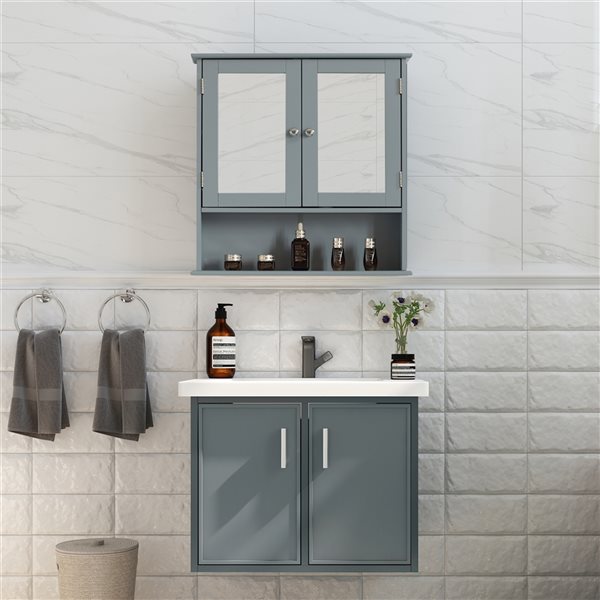 Basicwise 22-in W x 23-in H x 6-in D Grey Bathroom Wall Cabinet