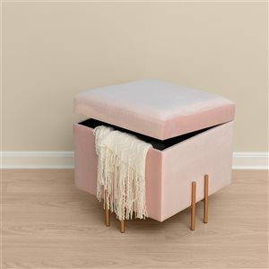 Fabulaxe Modern Pink Velvet Square Ottoman with Integrated Storage
