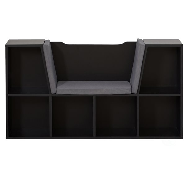 Basicwise Black Wood 6-Shelf Standard Bookcase with Grey Cushion