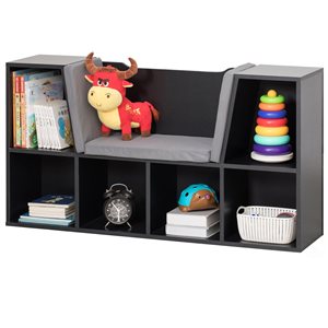 Basicwise Black Wood 6-Shelf Standard Bookcase with Grey Cushion