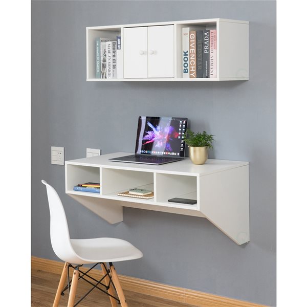 Basicwise 35.5-in x 12.75-in White Wood Wall Hutch