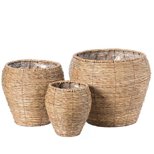 Vintiquewise 16-in x 15-in Brown Wicker Flower Pot - Set of 3