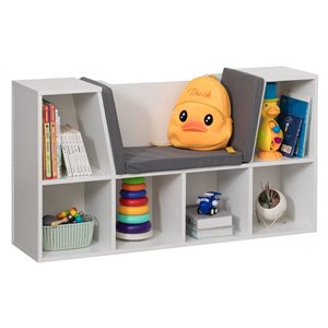 Basicwise White Wood 6-Shelf Standard Bookcase with Grey Cushion