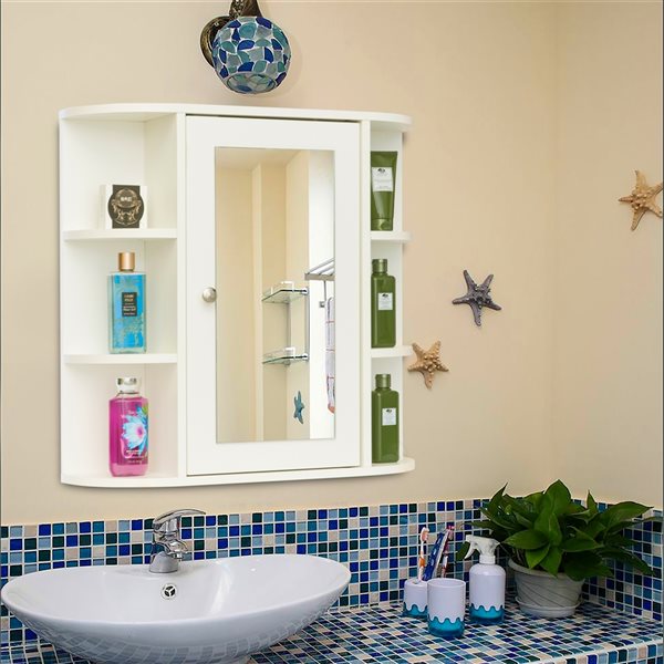 Basicwise 26-in W x 25-in H x 6.5-in D White Bathroom Wall Cabinet