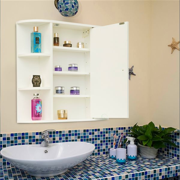 Basicwise 26-in W x 25-in H x 6.5-in D White Bathroom Wall Cabinet