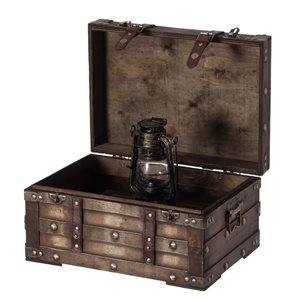 Vintiquewise 14-in x 7.5-in Brown Wood and Faux Leather Storage Trunk