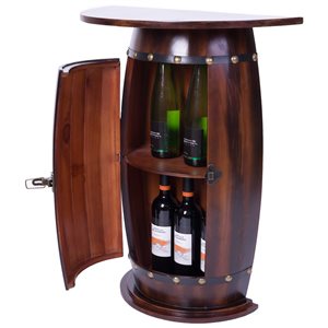 Vintiquewise 10-Bottle Brown Wooden Barrel-Shaped Wine Cabinet