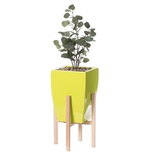 Uniquewise 25-in x 15.75-in Fibreglass Planter with Wooden Stand