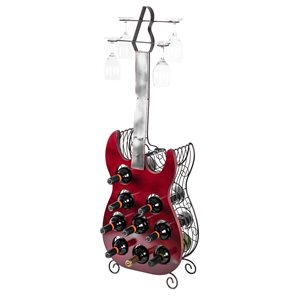 Vintiquewise 9-Bottle Red Metal Guitar-Shaped Wine Rack