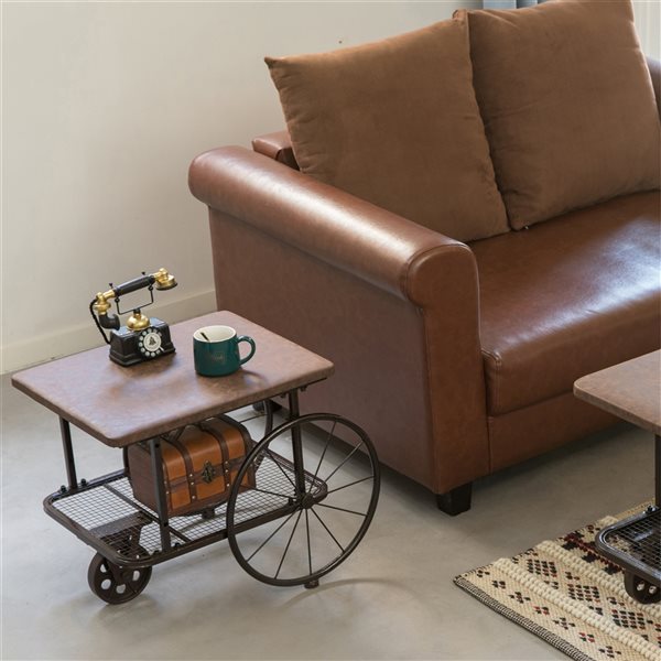 Vintiquewise Brown Wooden Wagon-Shaped End Table