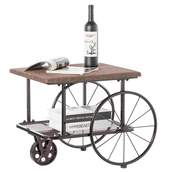 Vintiquewise Brown Wooden Wagon-Shaped End Table