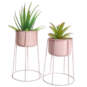 Uniquewise 13.25-in x 29-in Pink Metal Planter with Stand - Set of 2