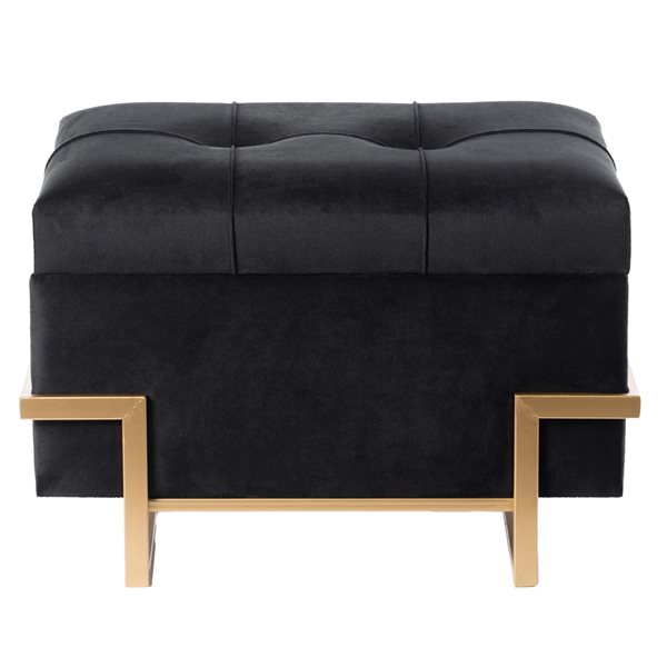 Fabulaxe Modern Black Velvet Rectangle Ottoman with Integrated Storage