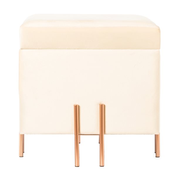 Fabulaxe Modern Ivory Velvet Square Ottoman with Integrated Storage