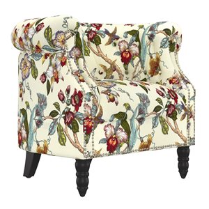 Handy Living Di'Onna Modern Cream Multi-Floral with Birds Print Polyester Chesterfield Chair