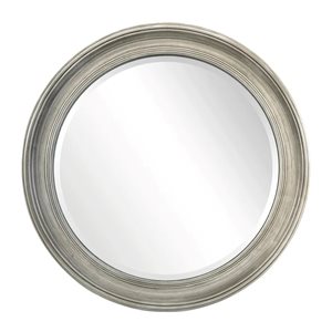 ZipDecor 33-in L x 32-in W Round Grey Framed Wall Mirror
