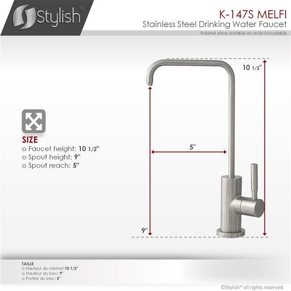 Stylish Stainless Steel Brushed 1-Lever Deck Mount High-Arc Drinking Water Tap Faucet