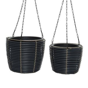 ProYard Decor 8.7-in x 10.2-in Charcoal Grey Plastic Hanging Planter - Set of 2