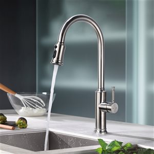 Wellfor 1-Handle Deck Mount Pull-Out Kitchen Faucet in Brushed Nickel