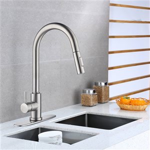 Wellfor Brushed Nickel 1-Handle Deck Mount Pull-Down Touch Kitchen Faucet