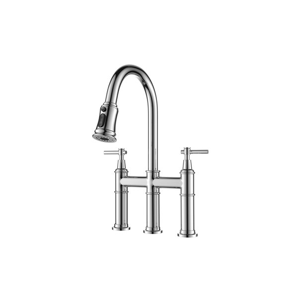 WELLFOR Brushed Nickel 2 Handle Deck Mount Bridge Kitchen Faucet MFT   331024995 MainImage 001 L 