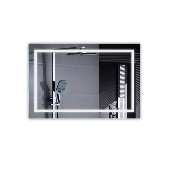 WELLFOR 36in Lighted LED Fog Free White Rectangular Frameless Bathroom