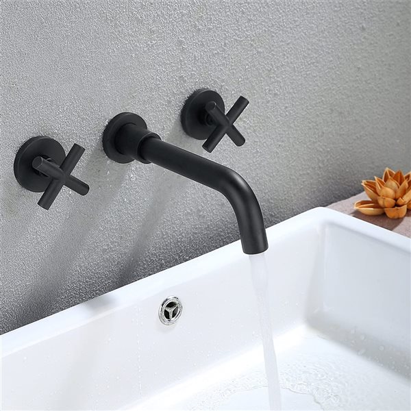 WELLFOR Black 2-Handle Wall Mount Bathroom Sink Faucet