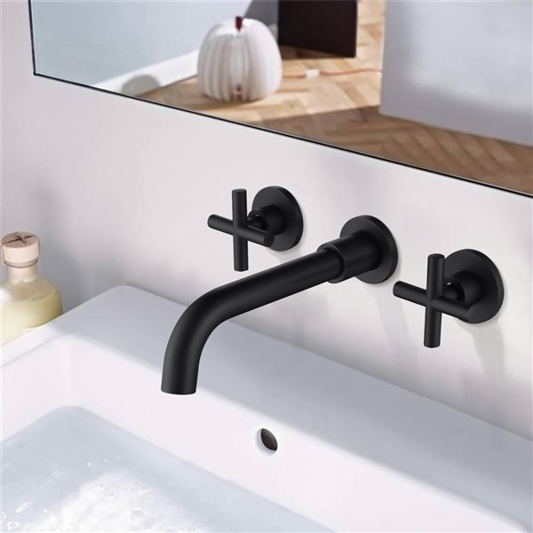 Wellfor Black 2-handle Wall Mount Bathroom Sink Faucet Mft-008mdt 