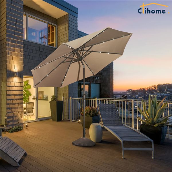 Clihome 10-ft Tan Garden Patio Umbrella with Push-Button and LED