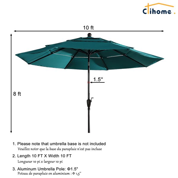 Clihome 10-ft Turquoise Market Patio Umbrella with Push-Button
