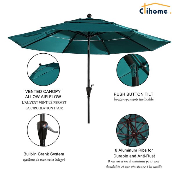 Clihome 10-ft Turquoise Market Patio Umbrella with Push-Button