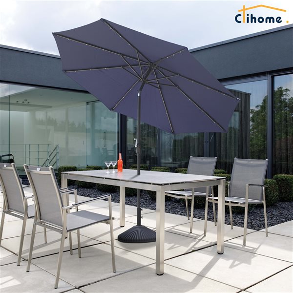 Clihome 10-ft Navy Blue Garden Patio Umbrella with Push-Button and LED