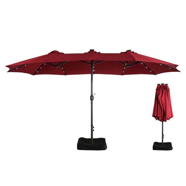 Clihome 15-ft Red Market Patio Umbrella with Base and LED