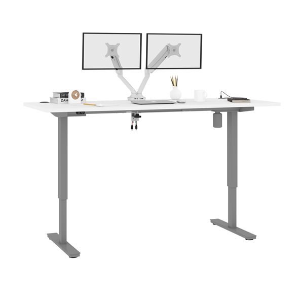 Bestar Upstand 72-in Standing Desk with Dual monitor arm - White