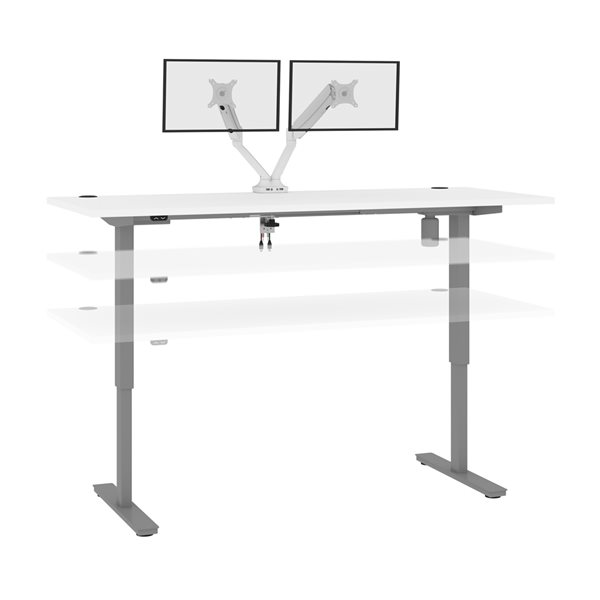 Bestar Upstand 72-in Standing Desk with Dual monitor arm - White