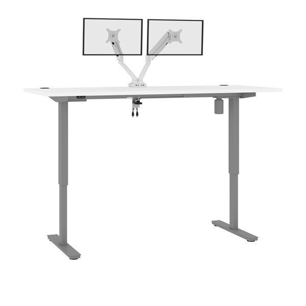 Bestar Upstand 72-in Standing Desk with Dual monitor arm - White