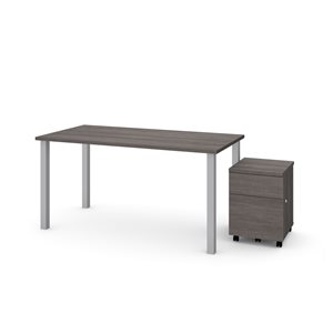Table de bureau de 60 po avec caisson mobile Universel de Bestar, gris écorce