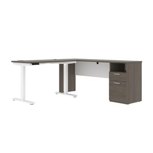 Bestar Upstand 72-in L-Shaped Electric Standing Desk - Bark Grey and White