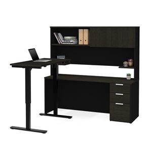 Bestar Pro-Concept Plus L-Standing Desk with Pedestal and Hutch - Deep Grey and Black